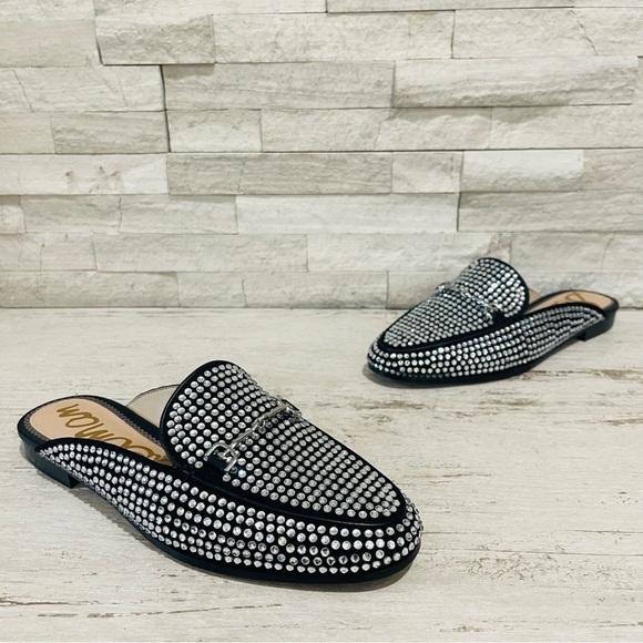 Sam Edelman Linnie Black Glitz Slip On Almond Toe Flat Crystal Horsebit Mule 6.5 - Picture 12 of 12
